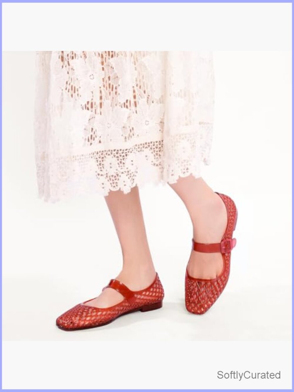 Square Toe Mesh Ballet Flats Women Clear Jellies Buckle Strap Beach Flats - Picture 3 of 7